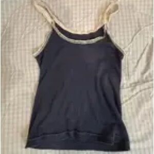 Brandy Melville ribbed Navy Tank with Cream Trim